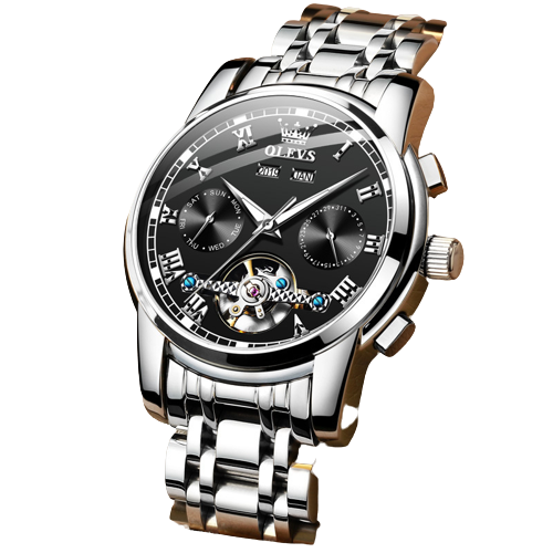 [6607-PLACO-NEGRO] RELOJ OLEVS 6607 CORREA ACERO ESTE PLATEADO-NEGRO