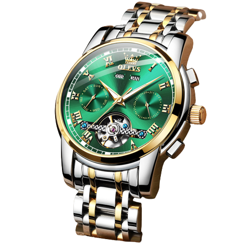 [6607-VERDE-DORADO] RELOJ OLEVS 6607 CORREA ACERO VERDE-DORADO