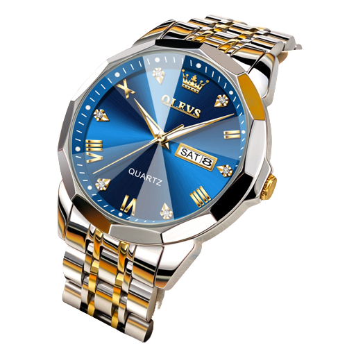 [9931-AZUL-DORADO] RELOJ OLEVS 9931 CORREA ACERO AZUL DORADO